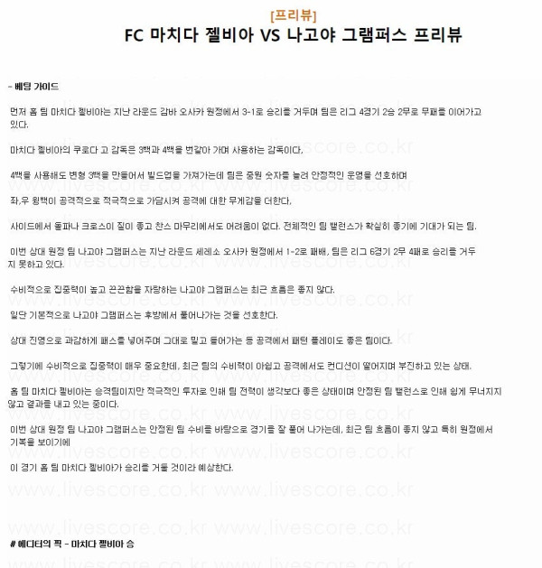 2024년7월6일 FC 마치다 젤비아 나고야 그램퍼스 스포츠 중계 및 분석 올스티비