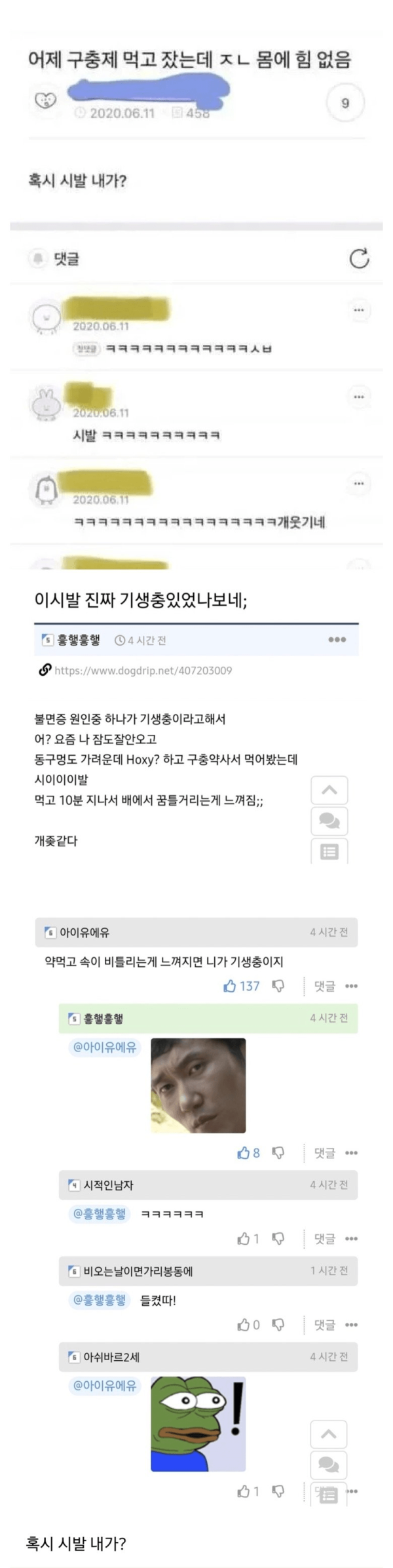 어제 구충제 먹고 잤는데 몸에 ㅈㄴ 힘이 없음