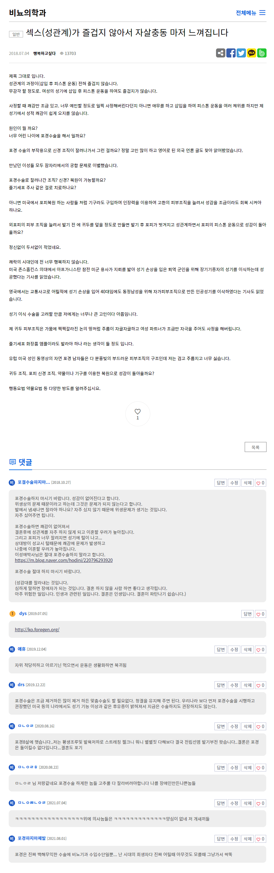 포경수술 후 자살 충동을 느낀다는 남성