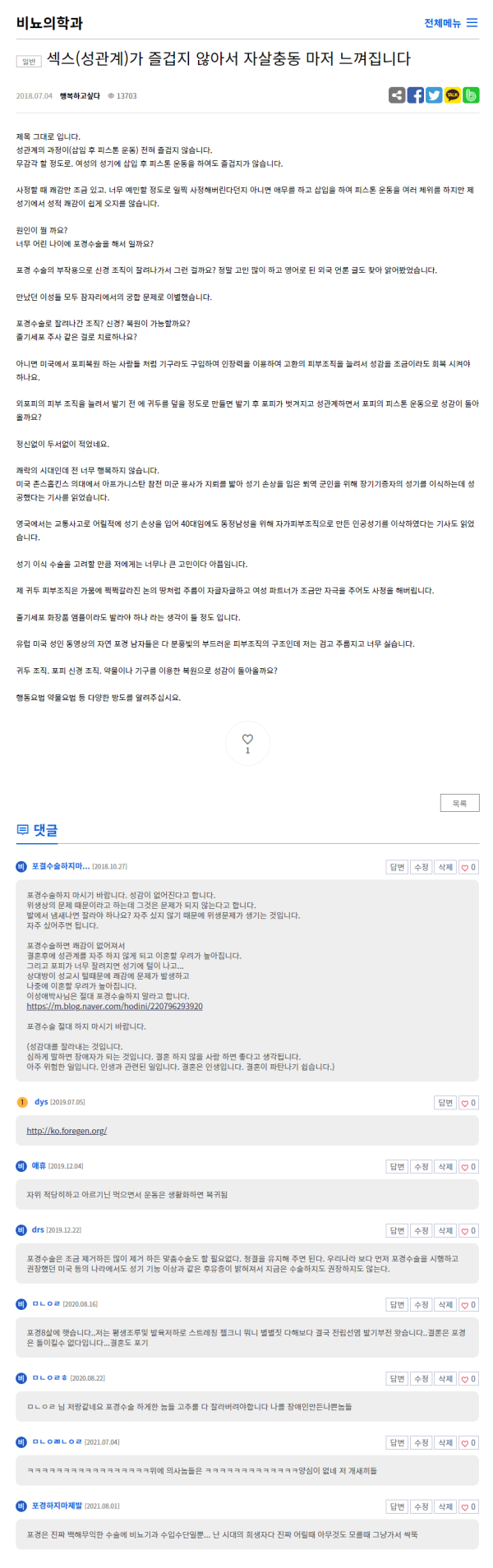 포경수술 후 자살 충동을 느낀다는 남성