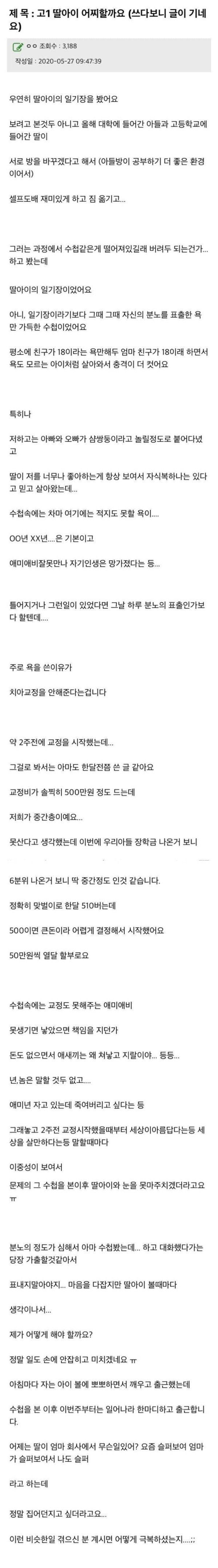 우연히 고1 딸아이의 일기장을 보게된 엄마