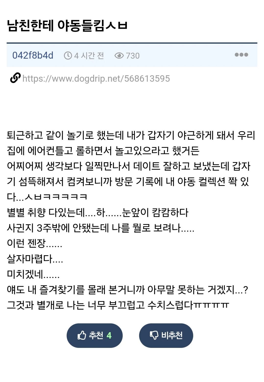 	남친한테 야동 컬렉션 들킨 익붕이