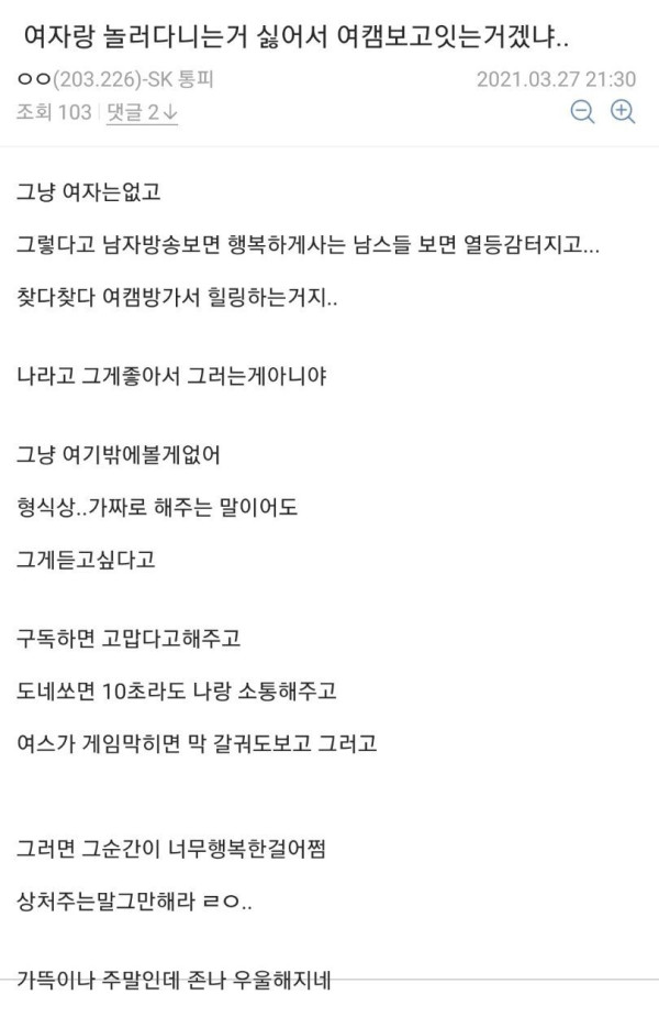 여캠 왜보냐는 말에 대답한 디시인