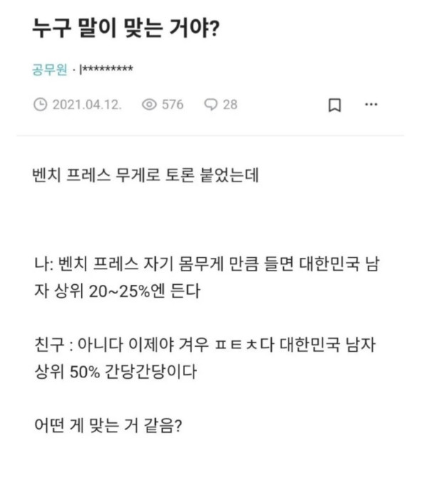 성인 남성 벤치프레스 논란