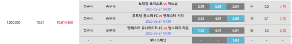 미르띤 아스날 맨시티 맨유 승무패 모두적중