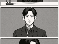 gpt야 기자회견 만화 그려줘