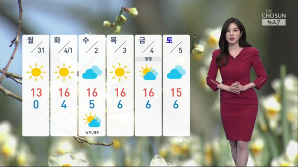 휴일 찬 바람에 꽃샘추  동쪽 여전히 건조