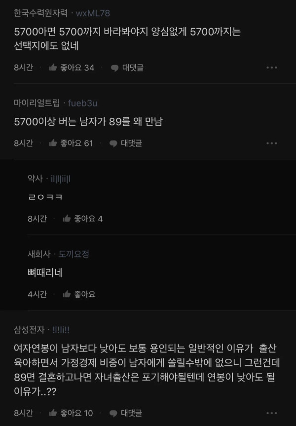여자 연봉 5700...남친 어디까지 가능 ㄹㅇ