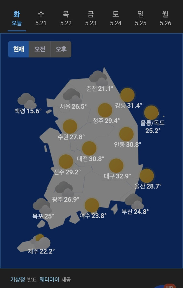 2시 기준 기온