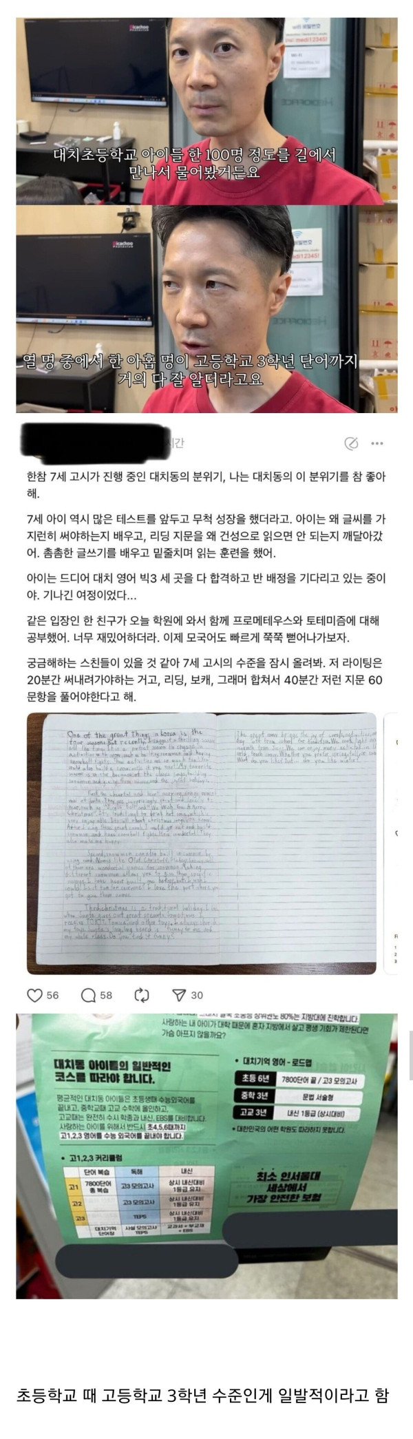 대치동 초등학생들 영어 수준