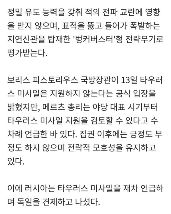 독일 메르츠 : 빠른 시일 내 우크라에 장거리 미사일 지원, 러시아 반발