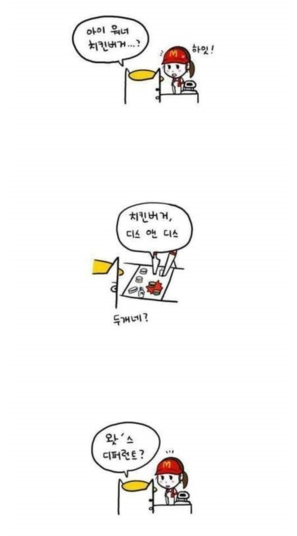 일본에서 치킨버거 설명 듣는