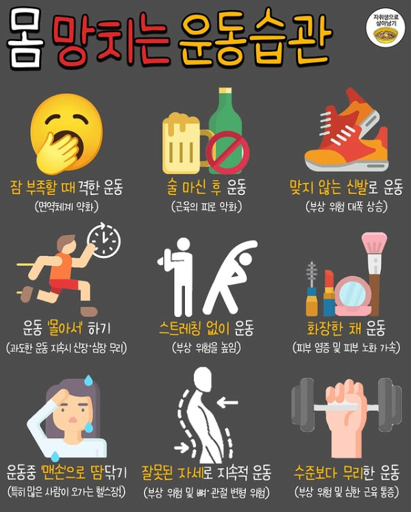 건강을 해치는 잘못된 운동 습관 9가지