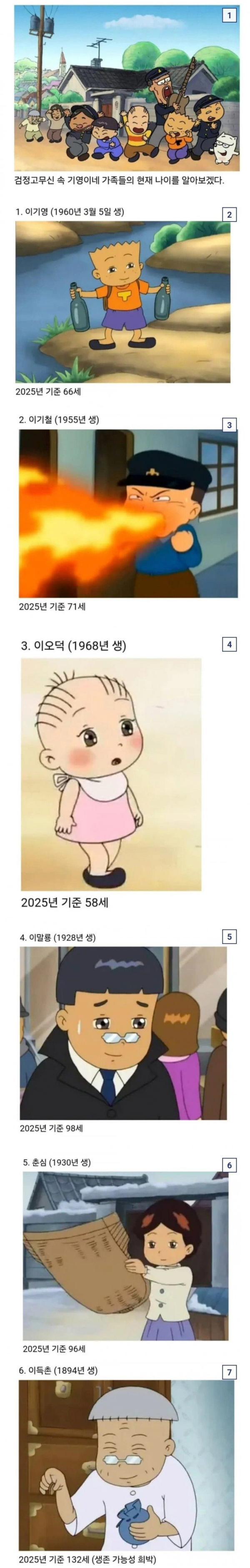 2025년 기준, 검정고무신 캐릭터들의 현재 나이