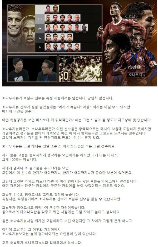 한준희의 호나우지뉴vs호날두비교