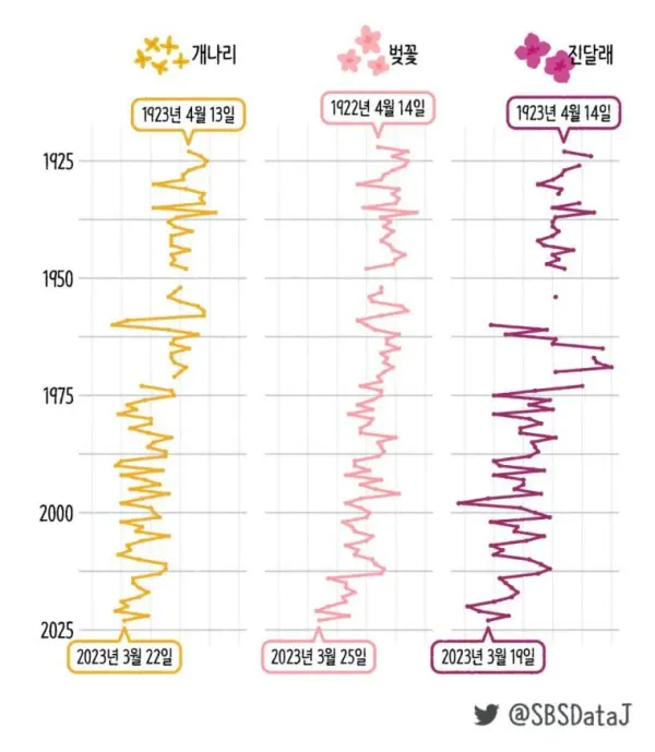 요즘 꽃 개화 시기로 지구온난화 체감하기