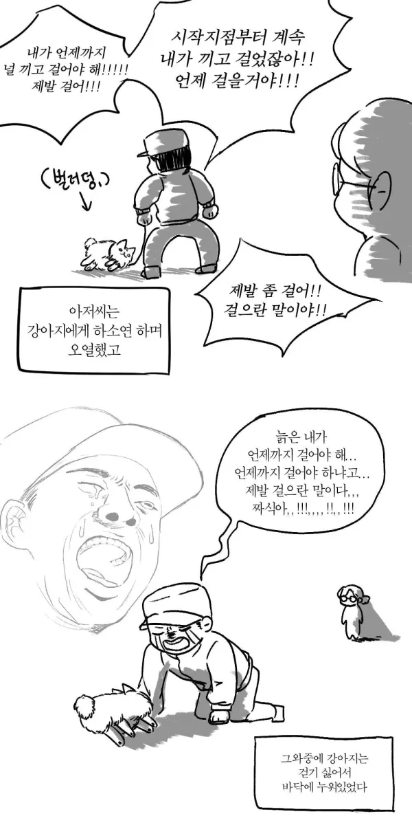 공원에서 강아지한테 소리지르는 아저씨 봄