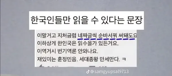 한국인들만 읽을 수 있다는 문장