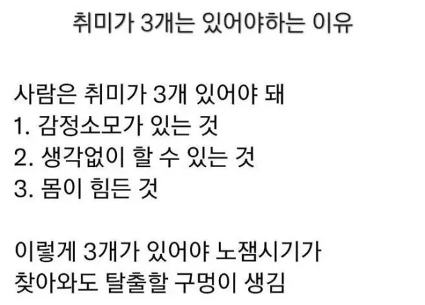 취미가 3개는 있어야하는 이유