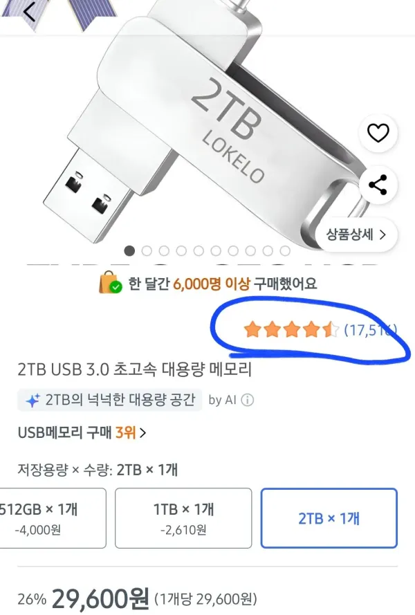 쿠팡에서 2tb usb메모리가 29600원