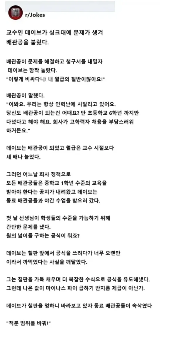 배관공으로 전직한 교수.
