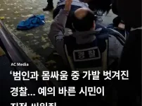 범인 제압중 가발 벗겨진 경찰