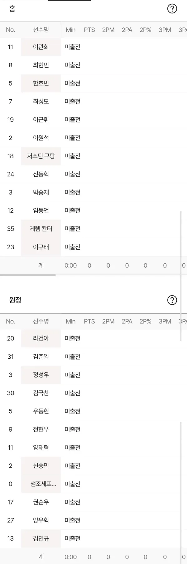 삼성 가스공사 라인업