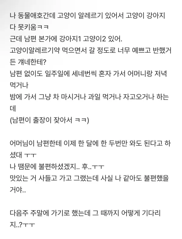 시어머니가 며느리한테 그만 좀 오라고 하는 상황