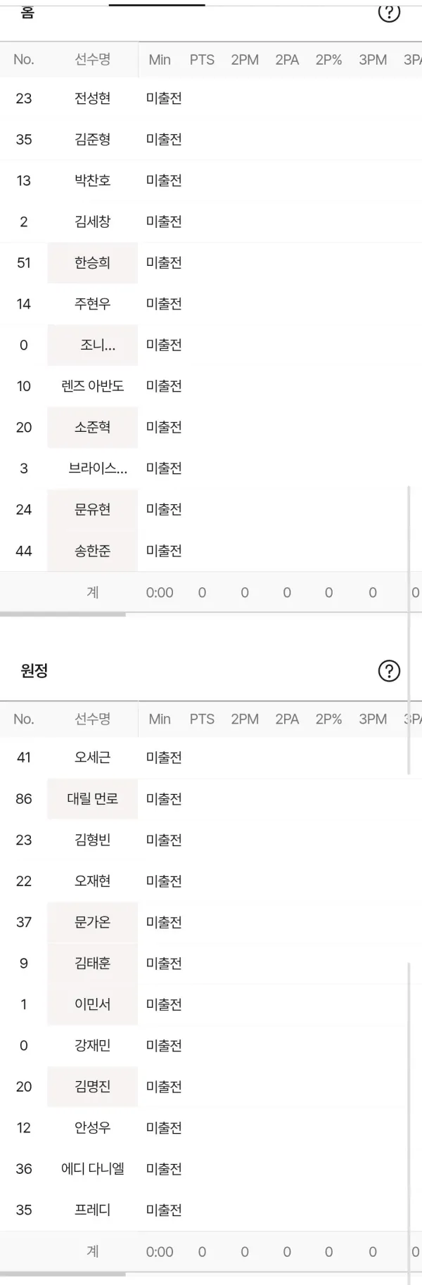 정관장 SK 라인업