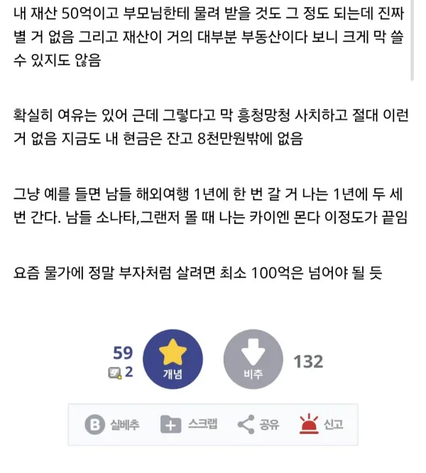 재산50억 있는데 진짜 별 거 없다는 디시인