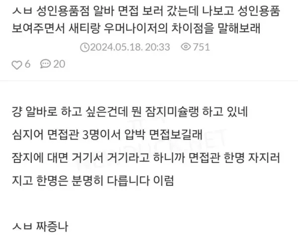 성인용품점 알바 면접 보러 갔는데
