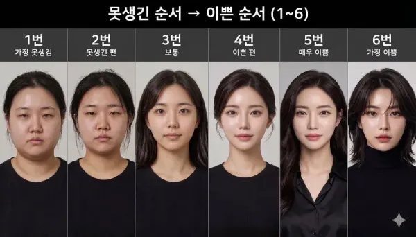 여자 못생김~이쁨 순서 6단계
