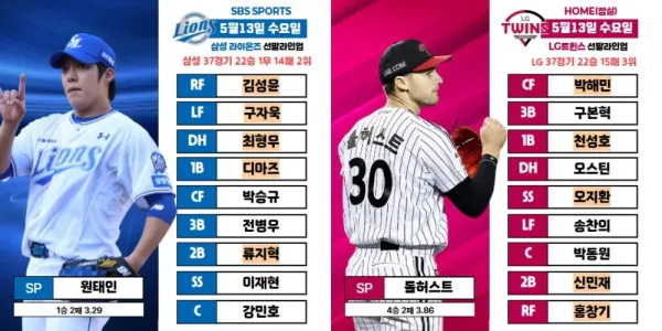 5월 13일 KBO 전체 라인업 !!