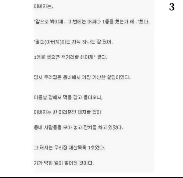 나는 전교 68명중 68등이었지만 아버진 돼지를 잡았다