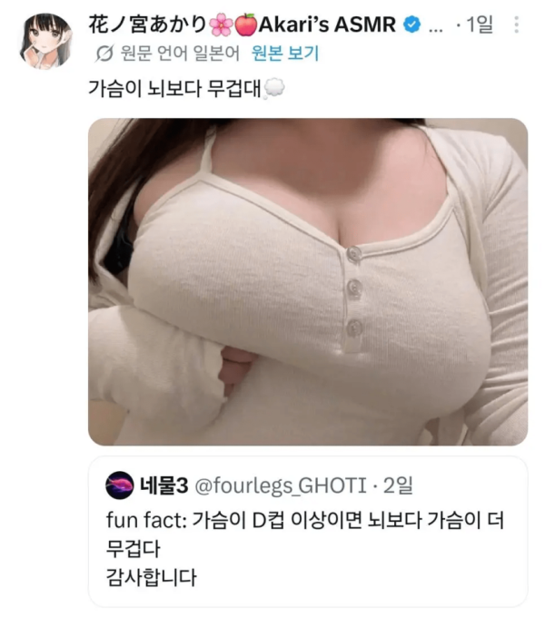 가슴이 뇌보다 무거운 여자