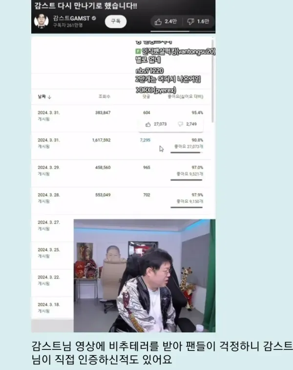누구 나락가면 매번 올라오는 유튜브 좋싫비에 관하여