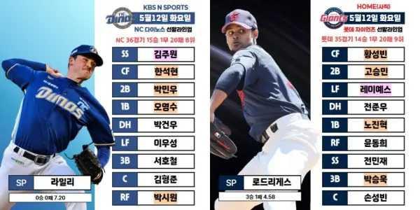 5월12일 KBO 전체 라인업
