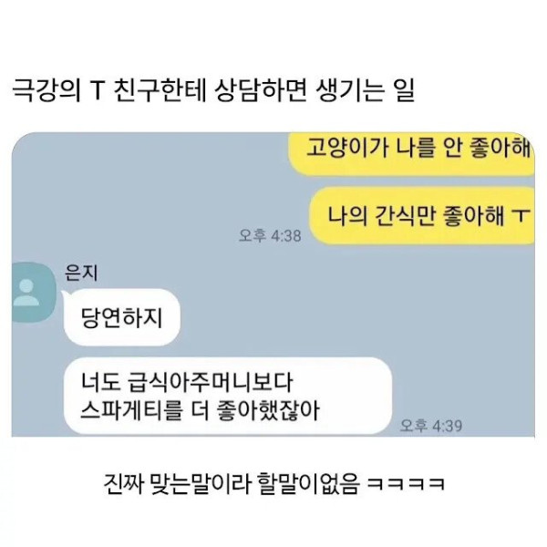 극강 T에게 고민을 얘기하면 안되는 이유