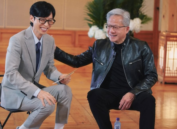 유퀴즈 촬영중인 유재석과 젠슨 황