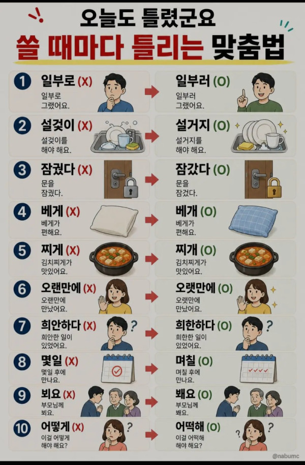 자주 틀리는 맞춤법